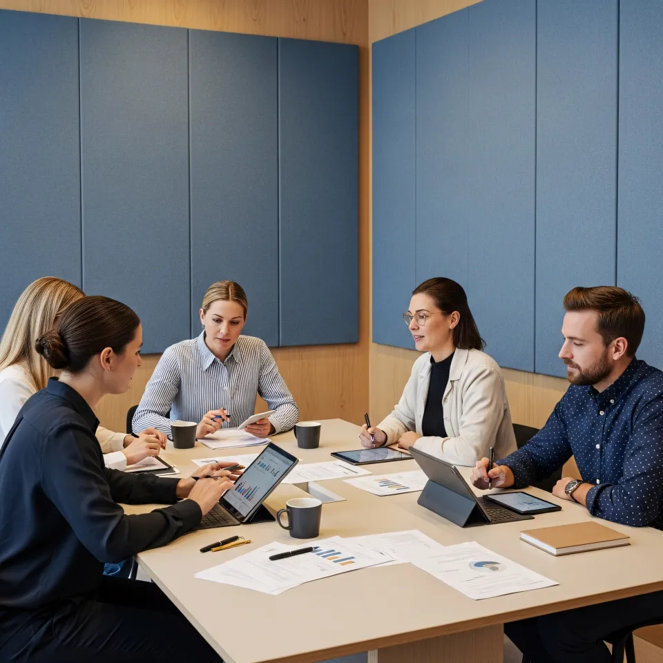 Reunião de consultoria analisando relatórios